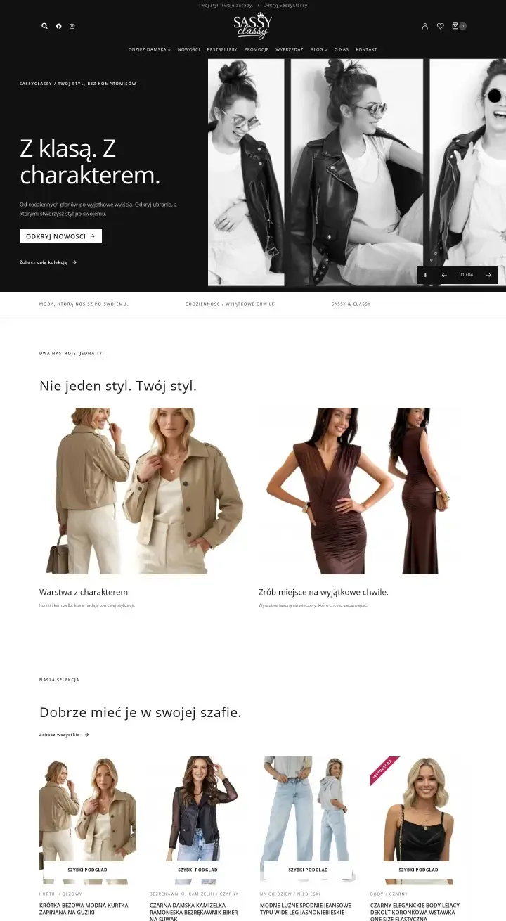 Podgląd strony głównej sklepu SassyClassy (sassyclassy.pl)